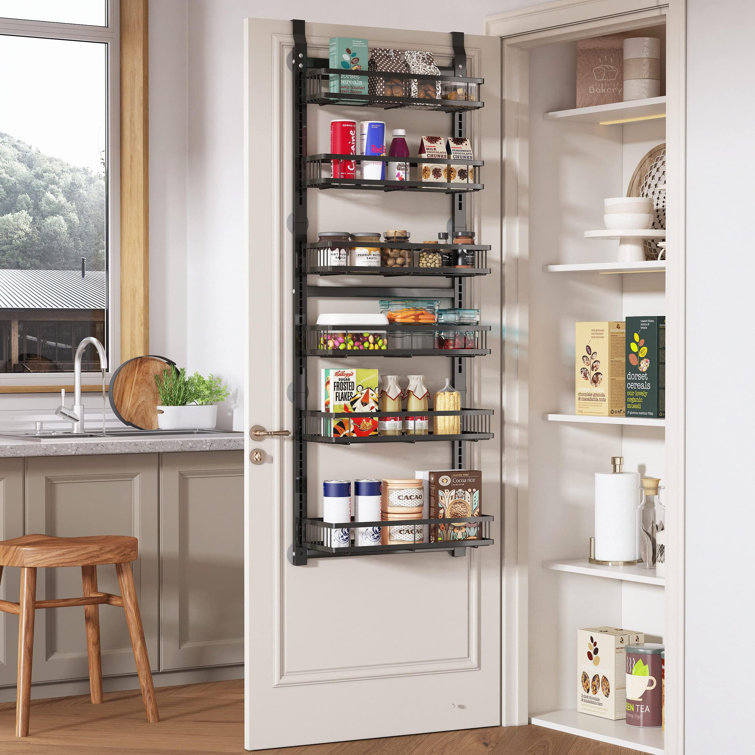 Belfry Kitchen 6 Tier Over Door Spice Rack Pantry Door Organization And Storage Hanging Door Storage Kitchen Metal Hanging Kitchen Spice Rack Can Organizer Black Wayfair